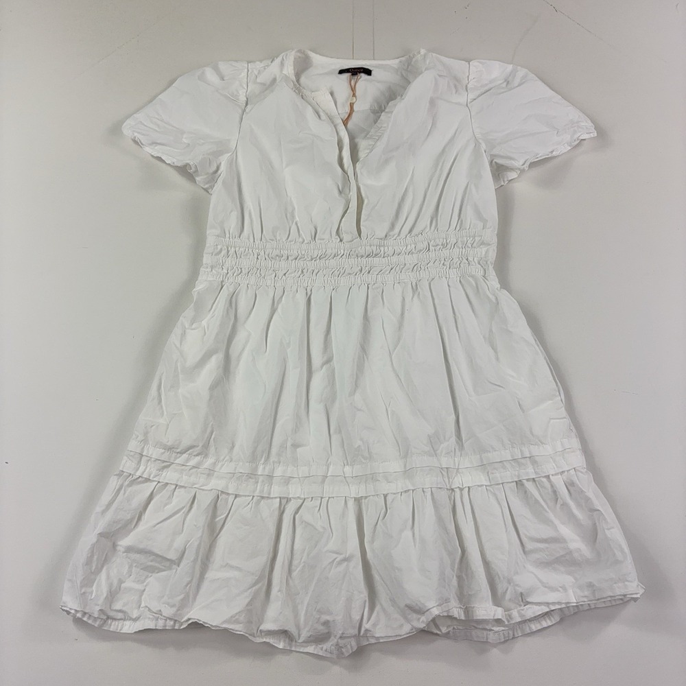 Quince Dress Womens Medium White Smocked V-Neck Ruffle Short Sleeve Cottagecore